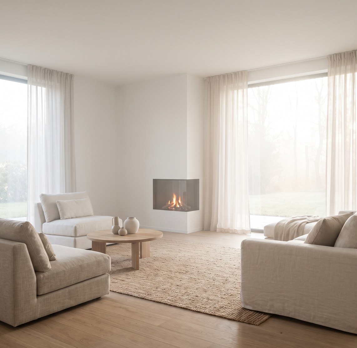 Helles Wohnzimmer mit modernem Kamin