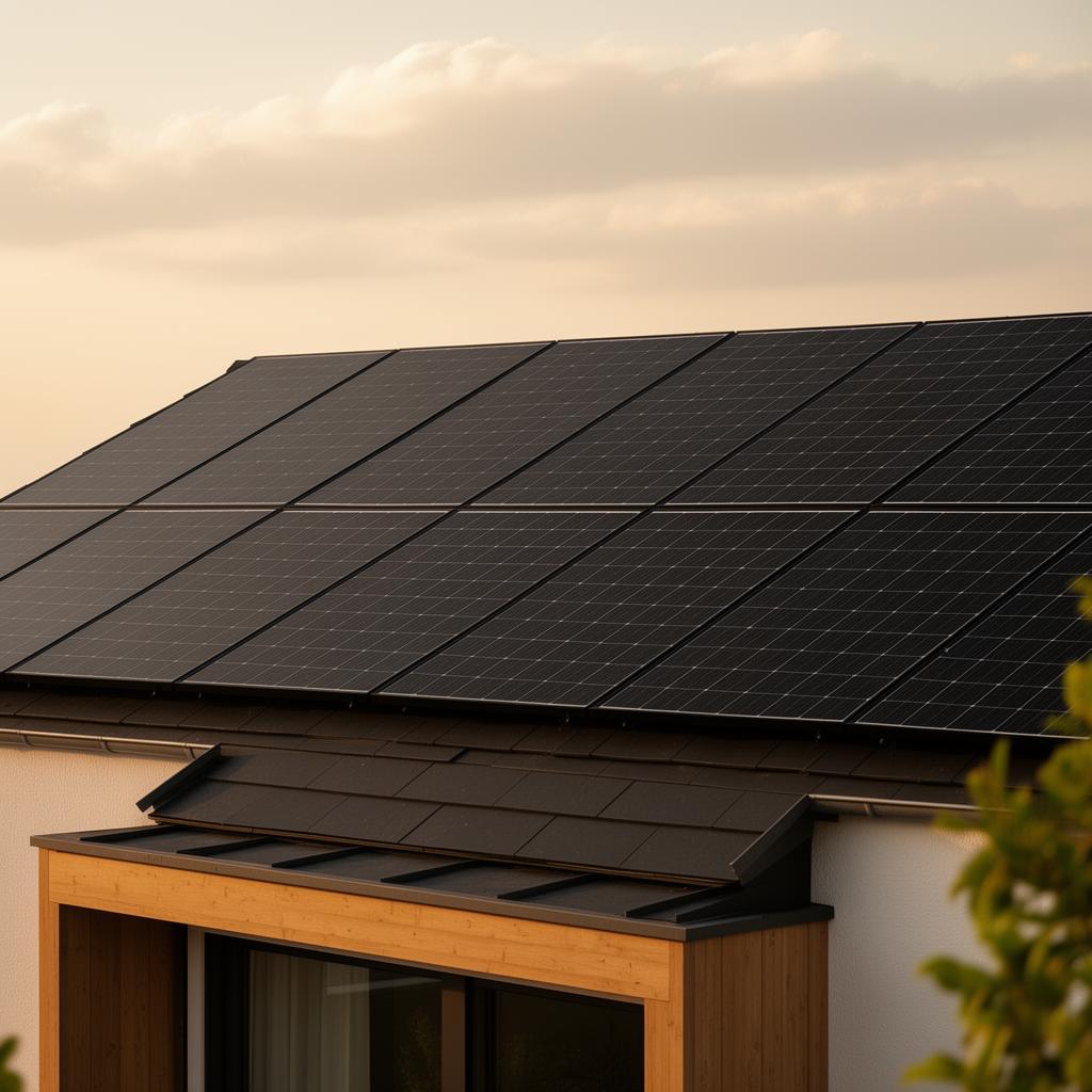 Warme Wohnküche mit dezenter Wand-Klimaanlage und Heizpaneel